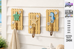 Wooden Coastal Wall Hooks Rack Laser Cut | 3D Layered Ocean Product Image 7