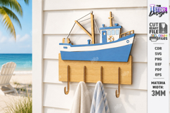 Wooden Coastal Wall Hooks Rack Laser Cut | 3D Layered Ocean Product Image 8