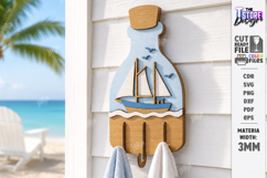 Wooden Coastal Wall Hooks Rack Laser Cut | 3D Layered Ocean Product Image 1