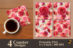 Watercolor Rose Coaster Sublimation Design Product Image 1