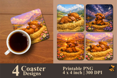 Lazy Highland Cow Coaster Sublimation Design Product Image 1