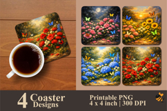 Garden Flower Coaster Sublimation Design Product Image 1
