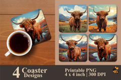 Cartoon Cow Coaster Sublimation Design Product Image 1