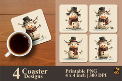 Cow Snowman Coaster Sublimation Design Product Image 1