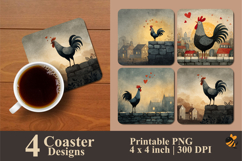 Rooster Crowing Coaster Sublimation Design Product Image 1
