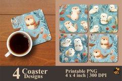 Cute Otters Coaster Sublimation Designs Product Image 1