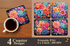 Colorful Floral Pattern Coaster Sublimation Design Product Image 1
