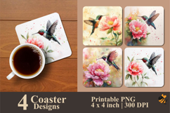 Hummingbird Flower Coaster Sublimation Design Product Image 1