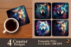 Wolf Head Art Coaster Sublimation Design Product Image 1