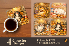 Fat Cat Overfed Coaster Sublimation Design Product Image 1
