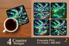 Landscape Aurora Coaster Sublimation Design Product Image 1