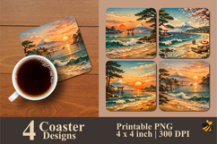 Japanese Summer Beach Coaster Sublimation Design Product Image 1