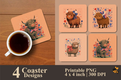 Baby Highland Cow Coaster Sublimation Design Product Image 1