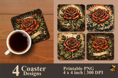 Retro Old Rose Coaster Sublimation Design Product Image 1