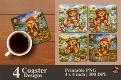 Cute Fishing Bear Coaster Sublimation Design Product Image 1