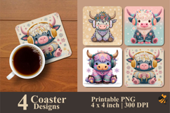 Smiling Highland Cow Coaster Sublimation Design Product Image 1