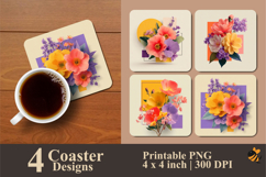 Graphic Flowers Coaster Sublimation Design Product Image 1