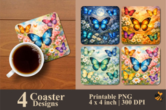 Spring Butterflies Coaster Sublimation Design Product Image 1