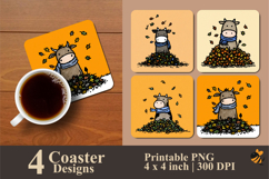 Cartoon Autumn Cow Coaster Sublimation Design Product Image 1