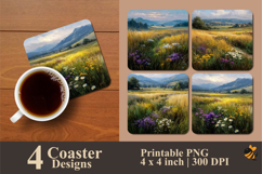 Grasses and Wildflowers Coaster Sublimation Design Product Image 1