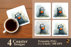 Cat Holding Heart Coaster Sublimation Design Product Image 1
