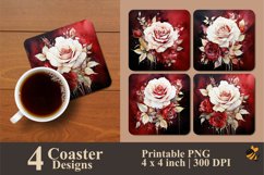 Beauty Dark Red Rose Coaster Sublimation Designs Product Image 1