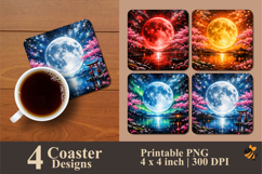 Moonlit Sakura Coaster Sublimation Design Product Image 1