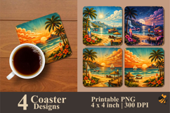 Retro Paradise Waves Coaster Sublimation Design Product Image 1