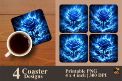 Blue Ember Rose Coaster Sublimation Design Product Image 1