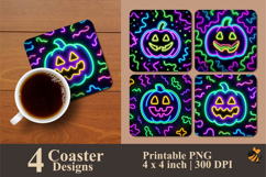 Neon Pumpkin Coaster Sublimation Design Product Image 1
