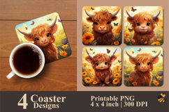 Happy Mood Cow Coaster Sublimation Design Product Image 1