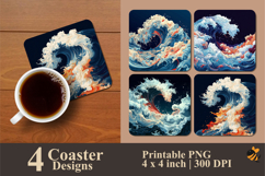 Big Wave Art Coaster Sublimation Design Product Image 1