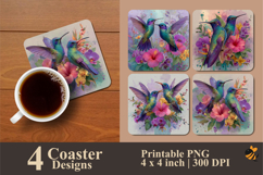 Hummingbird Pair Coaster Sublimation Design Product Image 1