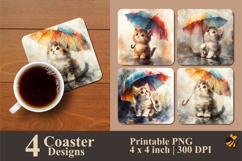 Umbrella Cat Coaster Sublimation Design Product Image 1