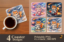 Squirrel Astronaut Coaster Sublimation Design Product Image 1
