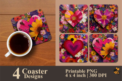 Flowers of Love Coaster Sublimation Design Product Image 1