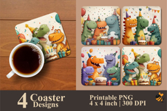 Dinosaur Birthday Coaster Sublimation Design Product Image 1