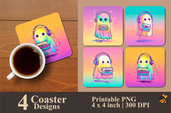 Ghost Listening to Music Coaster Sublimation Design Product Image 1