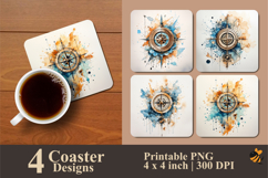 Compass Art Coaster Sublimation Design Product Image 1