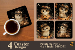 Baby Owl Pumpkin Coaster Sublimation Design Product Image 1