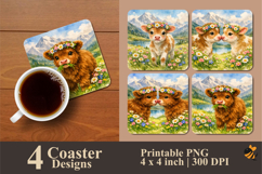 Cute Calf Coaster Sublimation Design Product Image 1