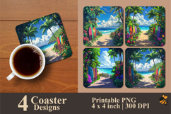 Beach Panorama Coaster Sublimation Design Product Image 1