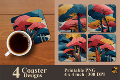 Tree Line Art Coaster Sublimation Designs Product Image 1