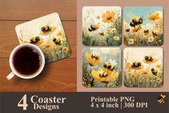 Little Bees Coaster Sublimation Design Product Image 1