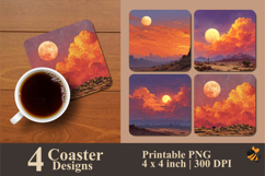 Cloudy Sunset Coaster Sublimation Design Product Image 1