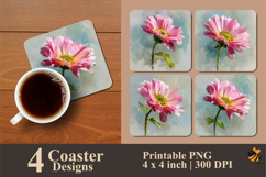 Realistic Pink Flowers Coaster Sublimation Design Product Image 1