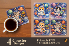 Astronaut Cat in Space Coaster Sublimation Design Product Image 1