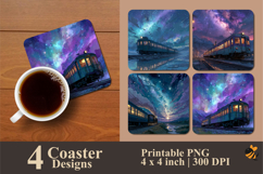Exotic Old Train Coaster Sublimation Design Product Image 1