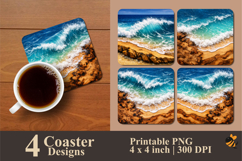 Wave and Wood Coaster Sublimation Design Product Image 1