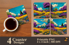 Comic Landscape Coaster Sublimation Design Product Image 1